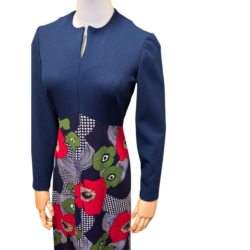 Puritan Navy Floral Ribbed Knit Maxi Dress Women XS Excellent